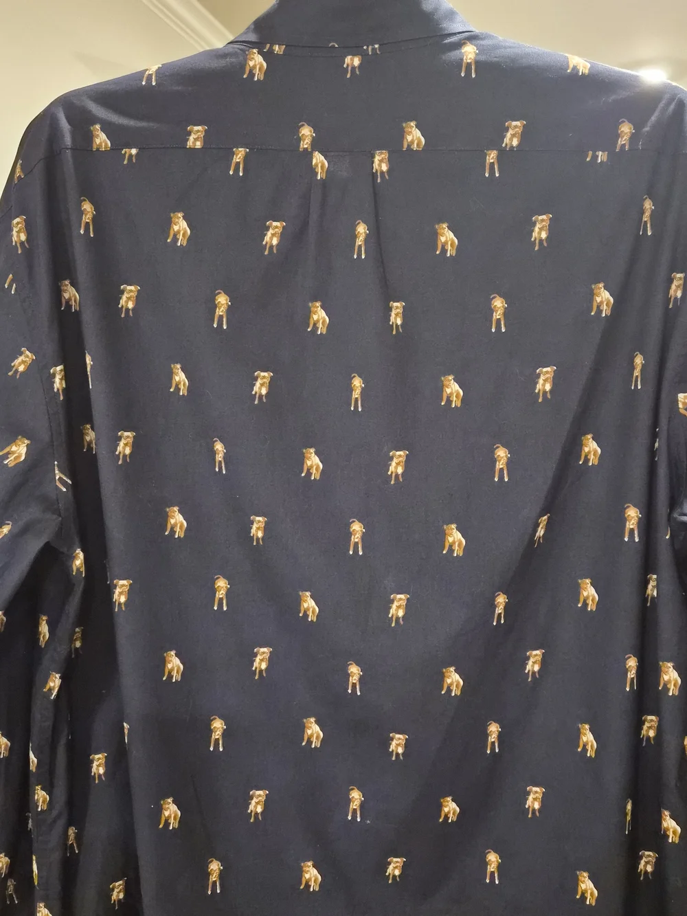 J.Crew Men's XL Secret Wash Classic Fit Navy Blue Novelty Dog Print Stretch